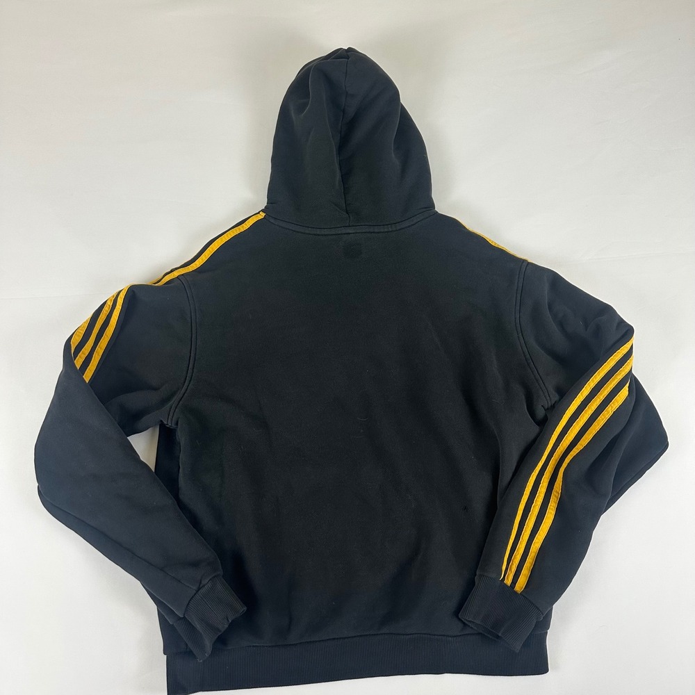 Adidas Black & Gold 3 Stripe Pullover Hoodie Sweatshirt Mens Size Medium M - Picture 9 of 10